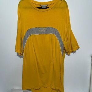 Vintage Nike Men's Yellow Gray Embroidered Spell Out Short Sleeve T-Shirt  Large
